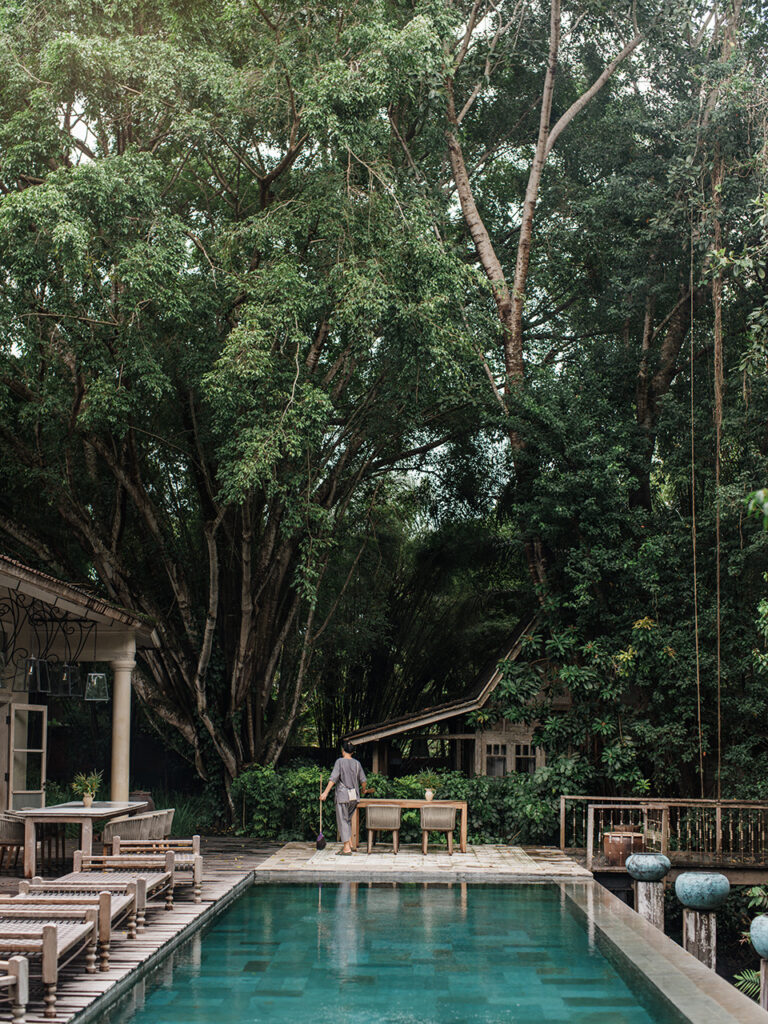 Balquisse Heritage Hotel Jimbaran Bali with tropical garden and pool setting for an intimate couple photoshoot
