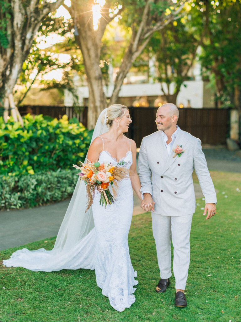 bali garden wedding couple walking together intimate elopement photography