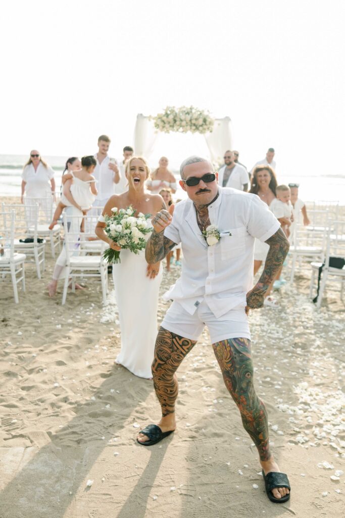 beach ceremony couple exit candid documentary style