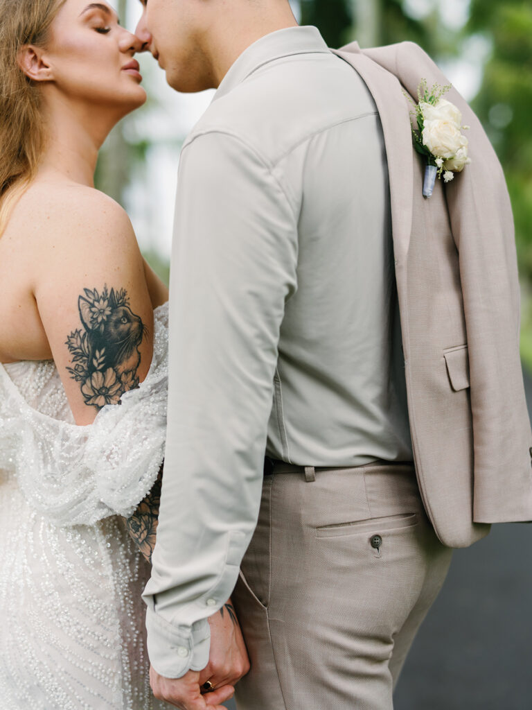 Ubud couple photoshoot Bali wedding portrait jungle natural close up