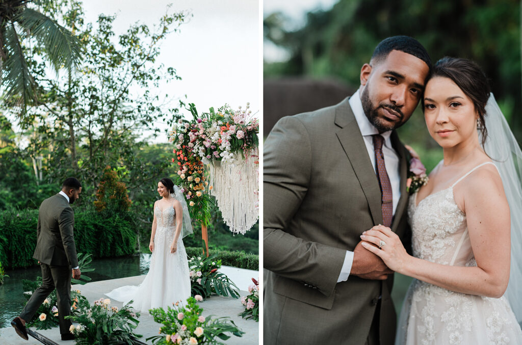 Ubud elopement at Jannata Resort Bali with couple portrait and ceremony moment by jungle setting