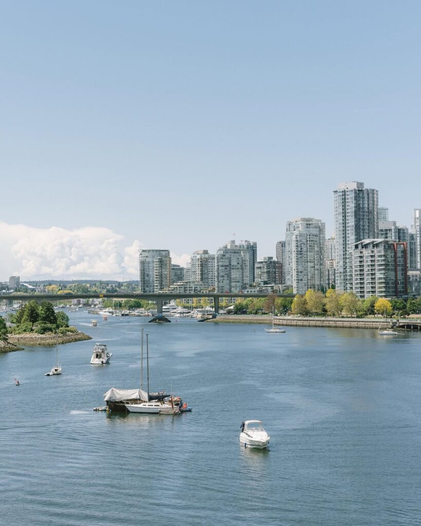 False Creek and Vancouver skyline from Science World Green Roof Terrace