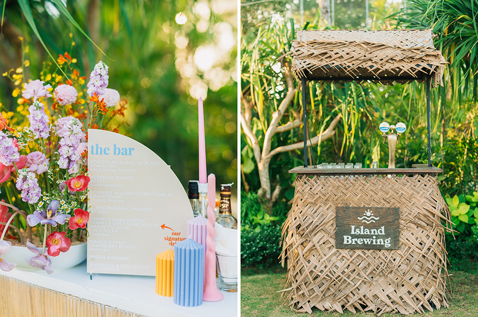 wonderland uluwatu wedding bar setup bali tropical cocktail station decor details