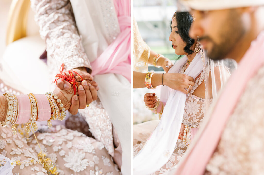 indian wedding bali bride and groom holding hands sacred ritual detail conrad bali