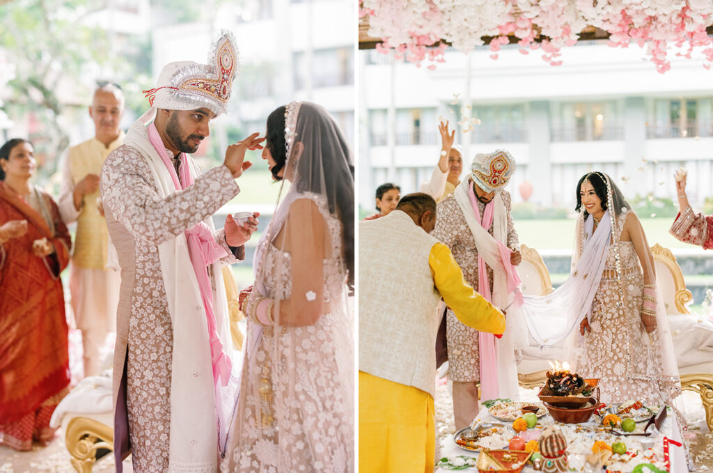 indian wedding bali ceremony sacred fire ritual bride and groom at conrad bali