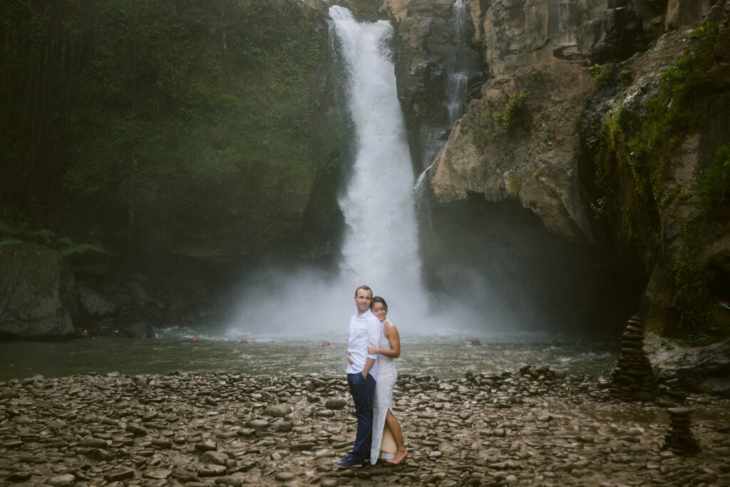Ubud couple photoshoot Bali Tegenungan waterfall river valley session