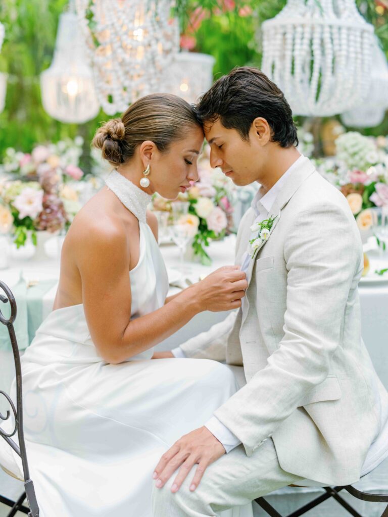 Fine art couple portrait Bali — editorial pose with intimate movement, documentary wedding photographer Bali blending direction with natural connection
