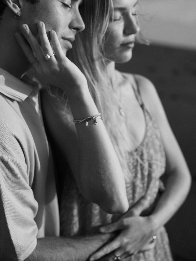 romantic couple session bali kira conor intimate black and white close moment