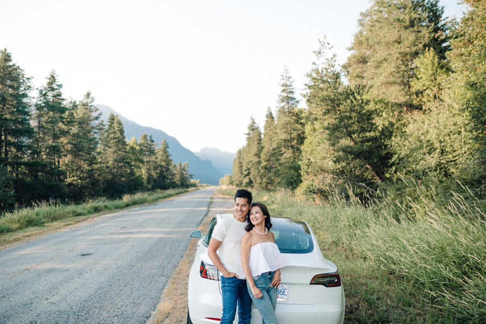 Couple session Pitt Meadows BC — candid photography on open road Fraser Valley