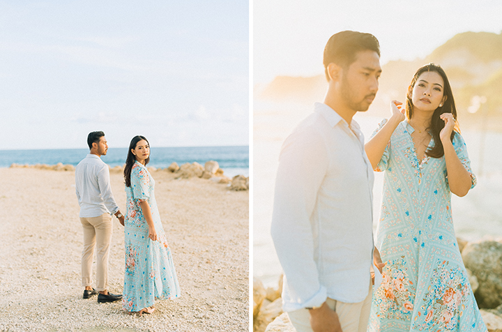 bali couple photoshoot at beach with soft sunlight and natural editorial style moment