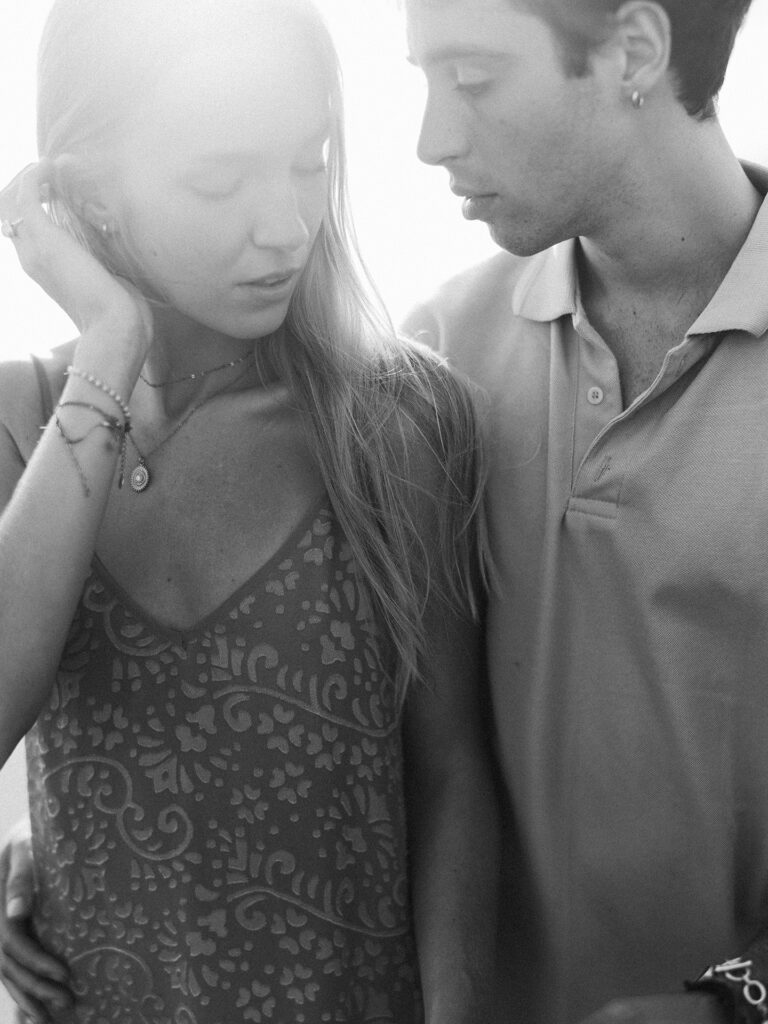romantic couple session bali kira conor intimate black and white close portrait