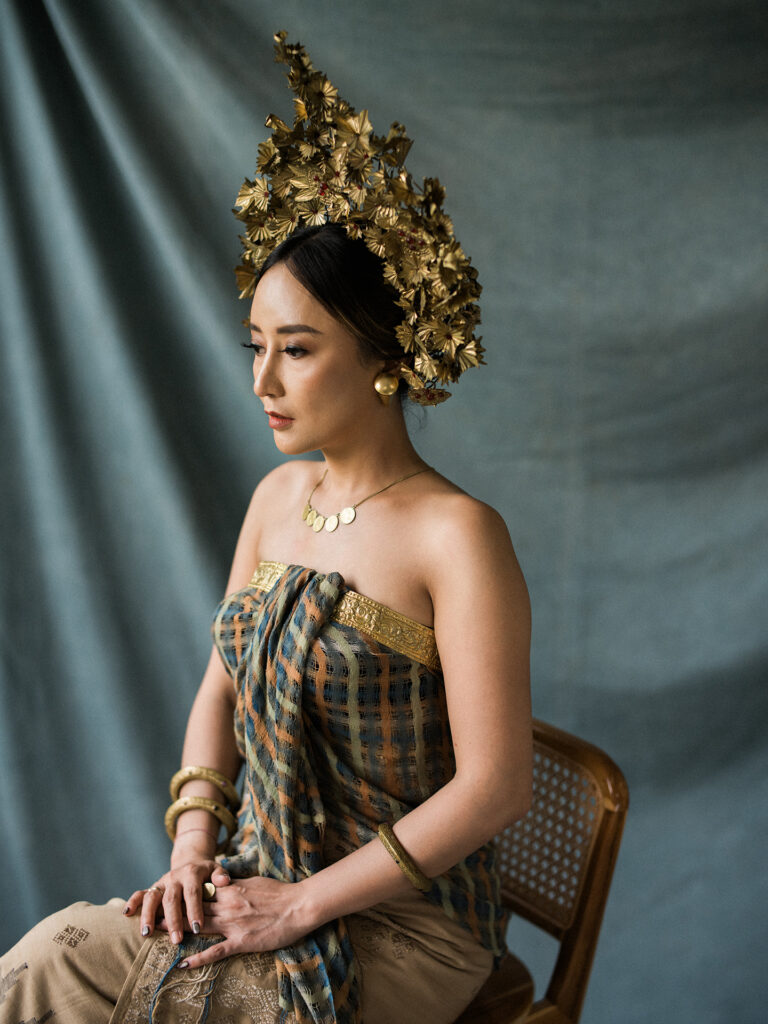 Bali cultural portrait with traditional headpiece and refined elegant composition