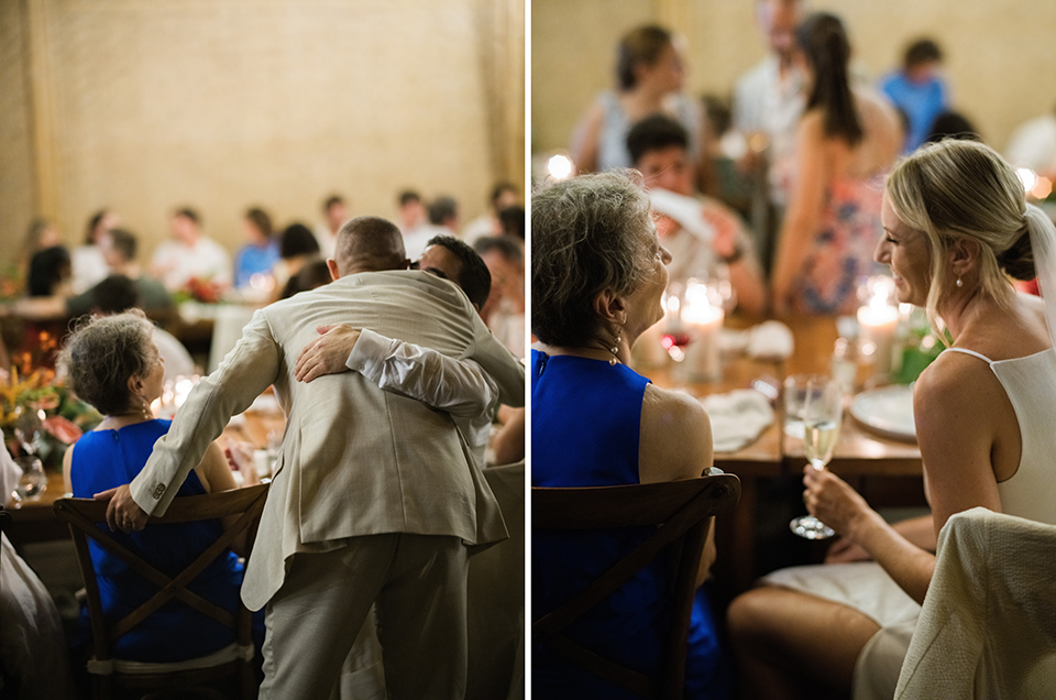 Candid documentary moment at Komune Resort Bali wedding reception dinner
