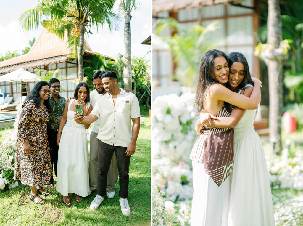 Indian family celebrating together after a surprise engagement proposal in Canggu Bali