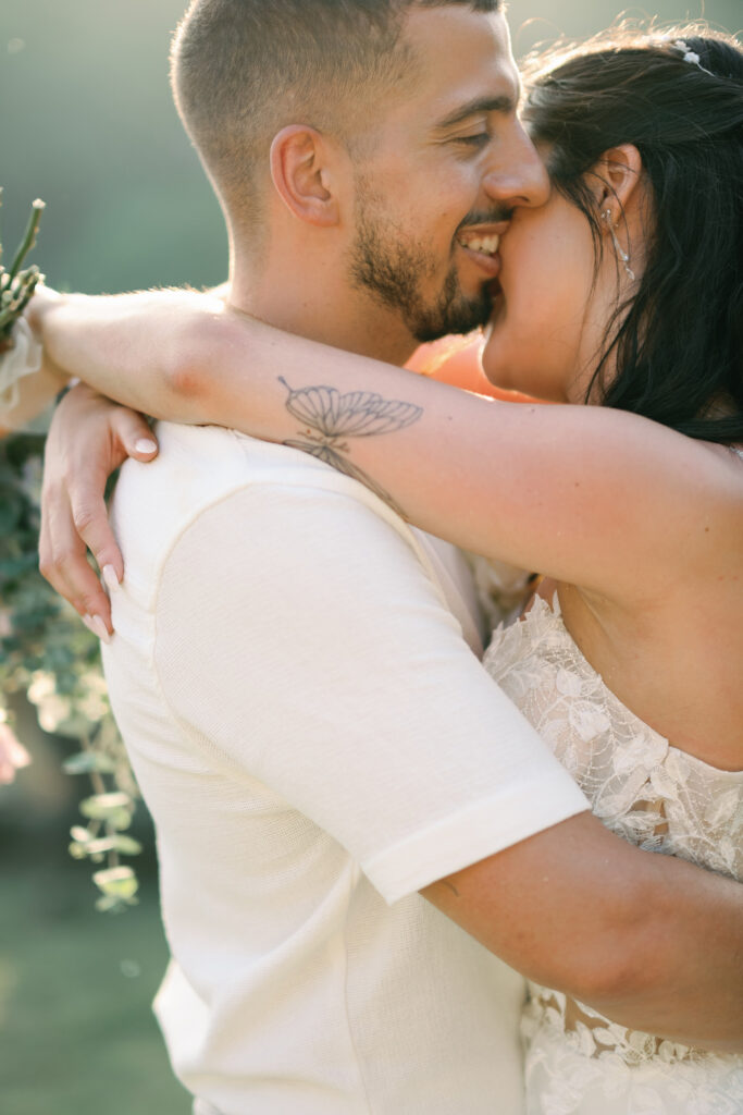 Close up portrait of bride and groom embracing at Puri Wulandari Ubud wedding — Luxima Wedding photography