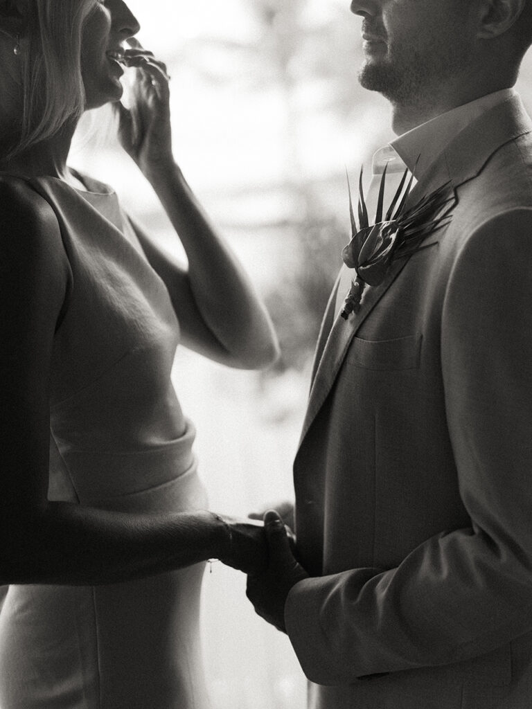 Intimate black and white couple portrait Komune Resort Bali wedding photography
