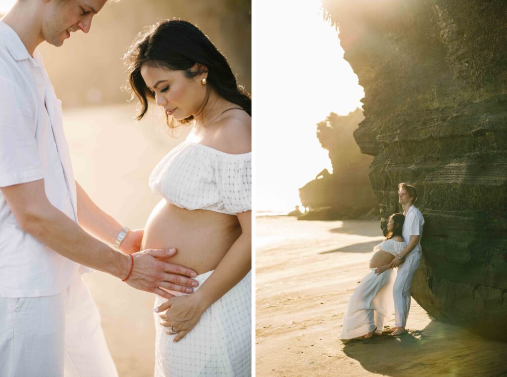 Elly and Tom maternity session at Nyanyi Beach Bali golden hour backlight